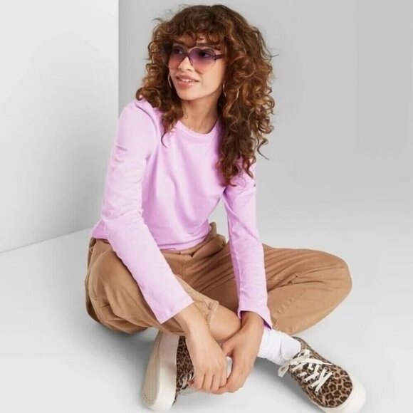 Wild Fable Lightweight Lilac Long Sleeve Crop T-Shirt Medium - Picture 3 of 4